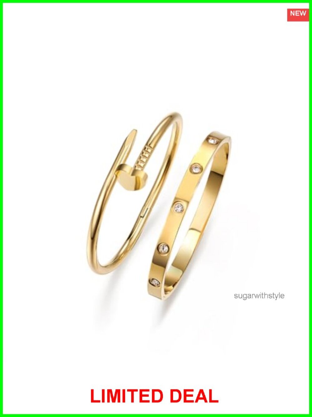 18K Gold Plated Love Bangle Bracelet Set Stackable Stainless Steel Trendy